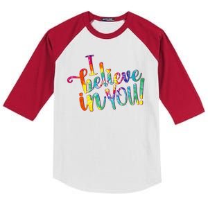 Cute Colorful Tie Dye I Believe In You Kids Colorblock Raglan Jersey