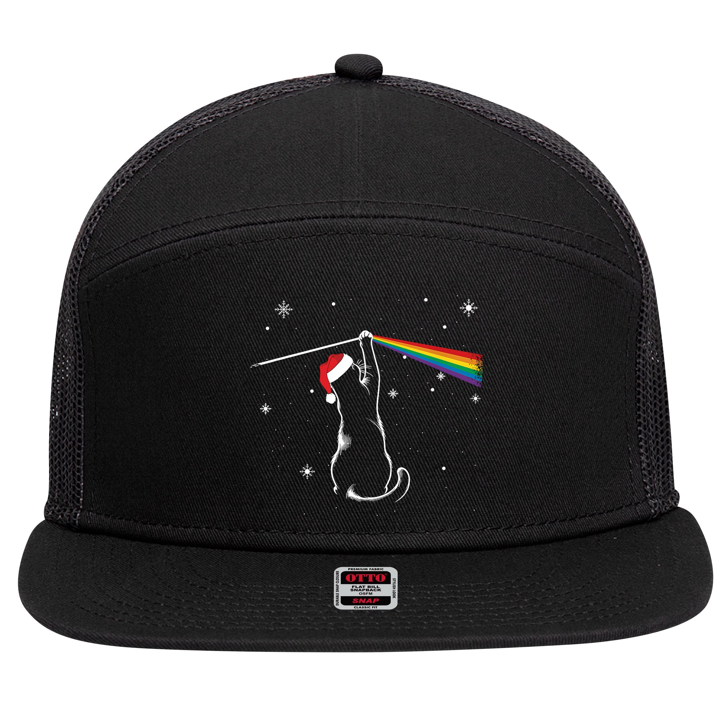 Christmas Cat The Dark Side Of The Moon Funny Lover Xmas 7 Panel Mesh Trucker Snapback Hat