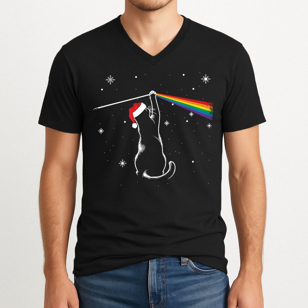 Christmas Cat The Dark Side Of The Moon Funny Lover Xmas V-Neck T-Shirt
