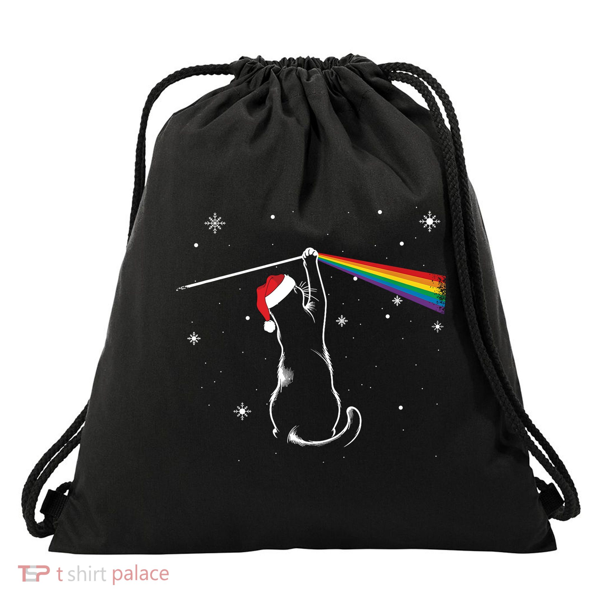 Christmas Cat The Dark Side Of The Moon Funny Lover Xmas Drawstring Bag