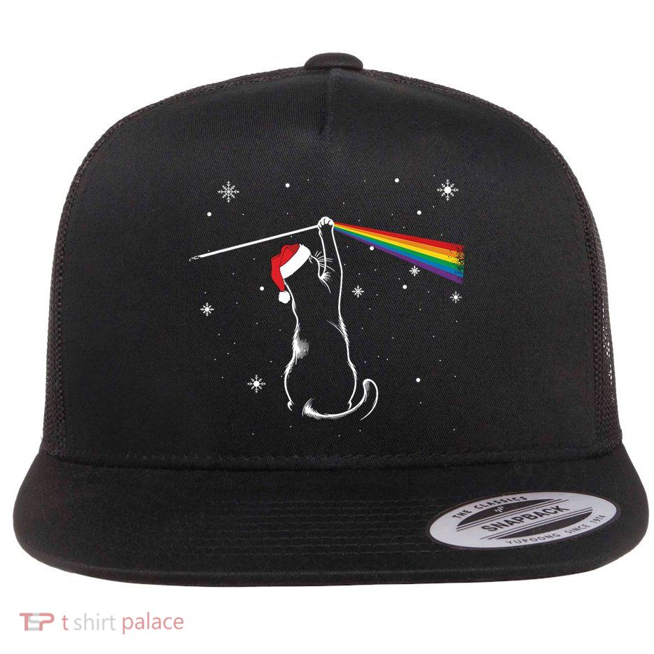 Christmas Cat The Dark Side Of The Moon Funny Lover Xmas Flat Bill Trucker Hat