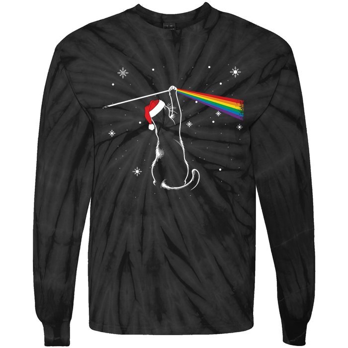 Christmas Cat The Dark Side Of The Moon Funny Lover Xmas Tie-Dye Long Sleeve Shirt