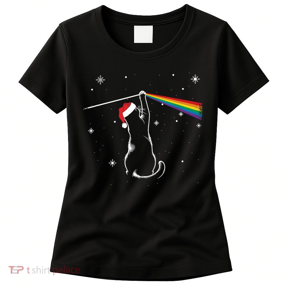 Christmas Cat The Dark Side Of The Moon Funny Lover Xmas Womens T-Shirt