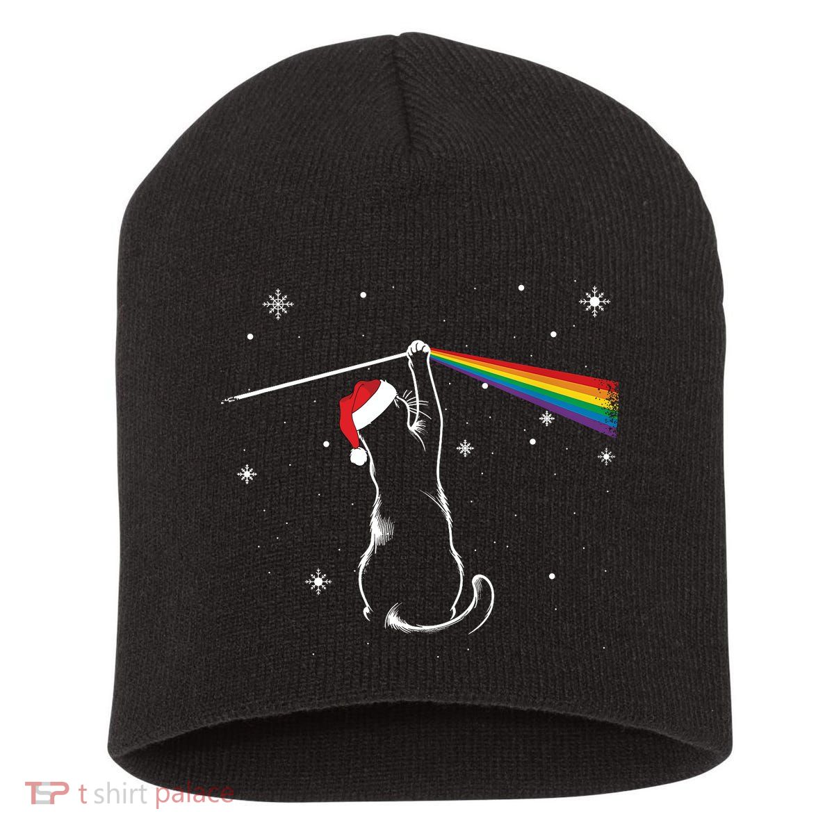 Christmas Cat The Dark Side Of The Moon Funny Lover Xmas Short Acrylic Beanie