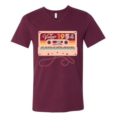 Cute Cassette Tape Limited Edition Vintage 1954 70 Years Of Being Awesome V-Neck T-Shirt