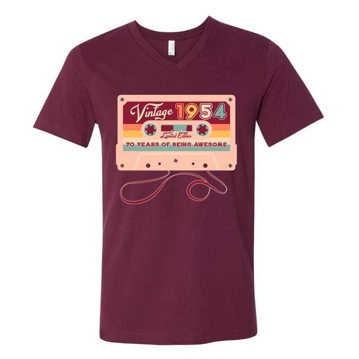 Cute Cassette Tape Limited Edition Vintage 1954 70 Years Of Being Awesome V-Neck T-Shirt