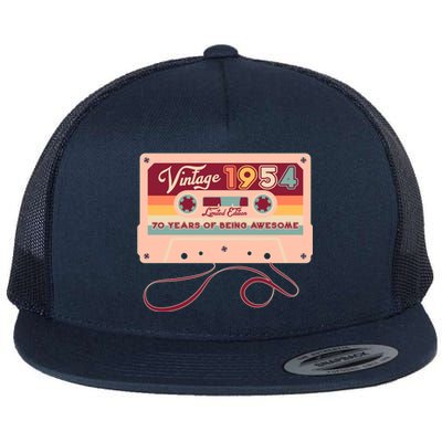 Cute Cassette Tape Limited Edition Vintage 1954 70 Years Of Being Awesome Flat Bill Trucker Hat