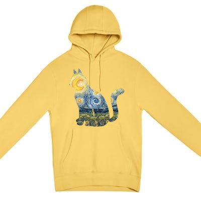 Cute Cat Toy Starry Night Fur Kitten Animal Painting Premium Pullover Hoodie