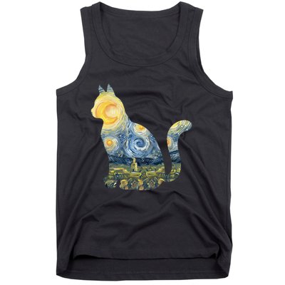 Cute Cat Toy Starry Night Fur Kitten Animal Painting Tank Top