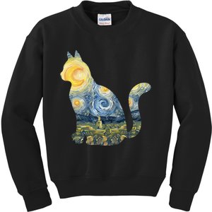 Cute Cat Toy Starry Night Fur Kitten Animal Painting Kids Sweatshirt