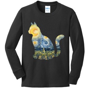 Cute Cat Toy Starry Night Fur Kitten Animal Painting Kids Long Sleeve Shirt