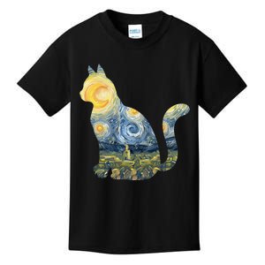 Cute Cat Toy Starry Night Fur Kitten Animal Painting Kids T-Shirt