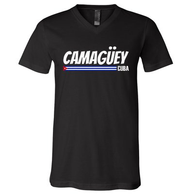 CamagüEy Cuba Travel Proud Cuban Cuba Flag Camaguey V-Neck T-Shirt