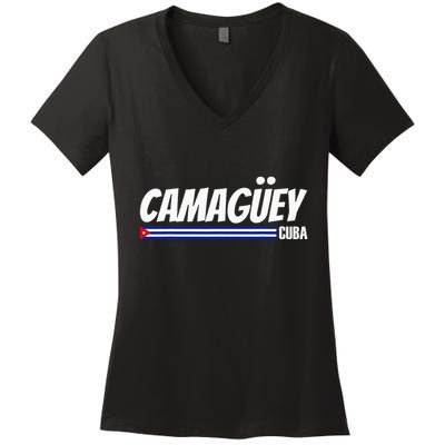 CamagüEy Cuba Travel Proud Cuban Cuba Flag Camaguey Women's V-Neck T-Shirt