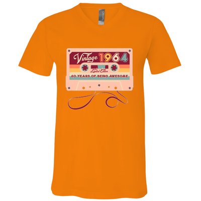 Cute Cassette Tape Limited Edition Vintage 1964 60 Years Of Being Awesome V-Neck T-Shirt