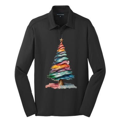 Colorful Christmas Tree Silk Touch Performance Long Sleeve Polo