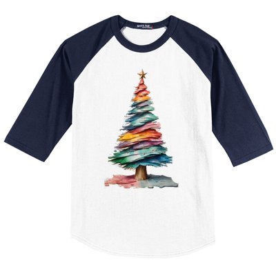 Colorful Christmas Tree Baseball Sleeve Shirt