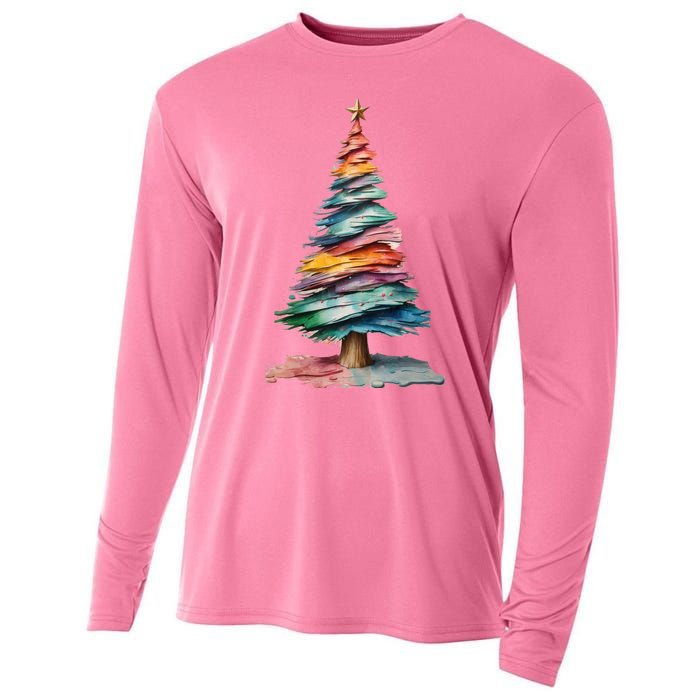 Colorful Christmas Tree Cooling Performance Long Sleeve Crew