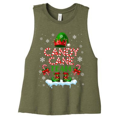 Candy Cane Team Christmas Elf Costume Candies Lover Women's Racerback Cropped Tank