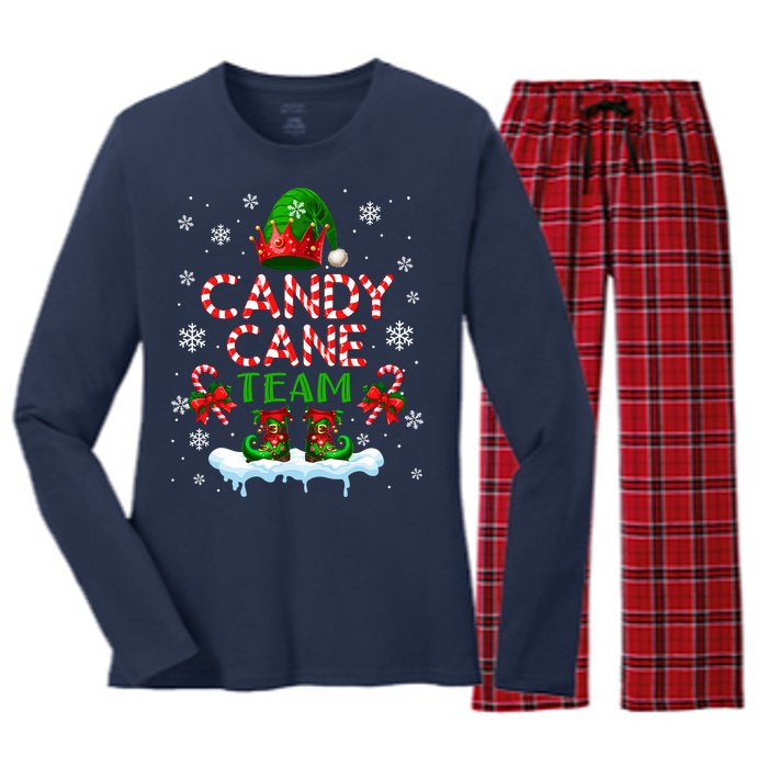 Candy Cane Team Christmas Elf Costume Candies Lover Women's Long Sleeve Flannel Pajama Set 