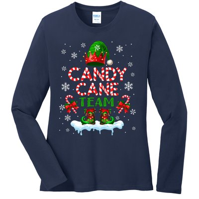 Candy Cane Team Christmas Elf Costume Candies Lover Ladies Long Sleeve Shirt