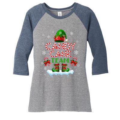 Candy Cane Team Christmas Elf Costume Candies Lover Women's Tri-Blend 3/4-Sleeve Raglan Shirt