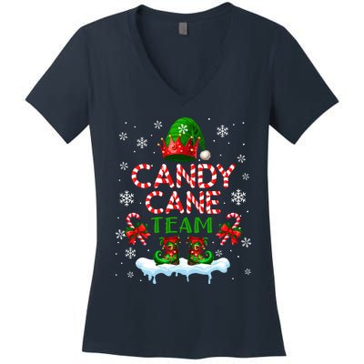 Candy Cane Team Christmas Elf Costume Candies Lover Women's V-Neck T-Shirt