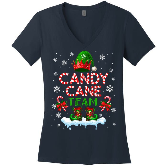 Candy Cane Team Christmas Elf Costume Candies Lover Women's V-Neck T-Shirt