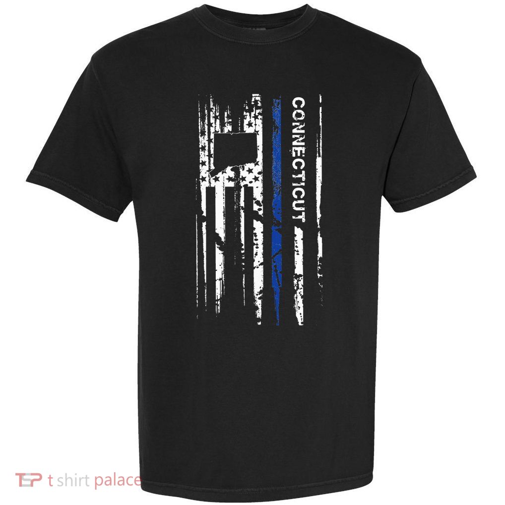 Connecticut Cop Thin Blue Line Leo Police American Flag Garment-Dyed Heavyweight T-Shirt