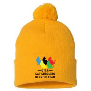 Cat Cuddling Team Pom Pom 12in Knit Beanie