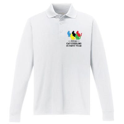 Cat Cuddling Team Performance Long Sleeve Polo