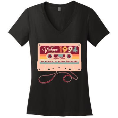 Cute Cassette Tape Limited Edition Vintage 1994 30 Years Of Being Awesome Women's V-Neck T-Shirt