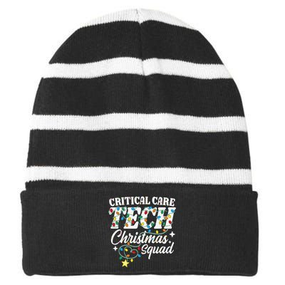 Critical Care Tech Christmas Squad Intensive Care Technician Striped Beanie with Solid Band