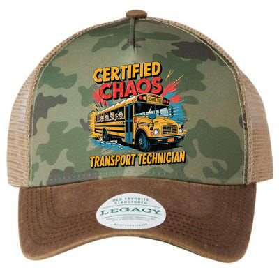 Certified Chaos Transport Technician Funny School Bus Legacy Tie Dye Trucker Hat