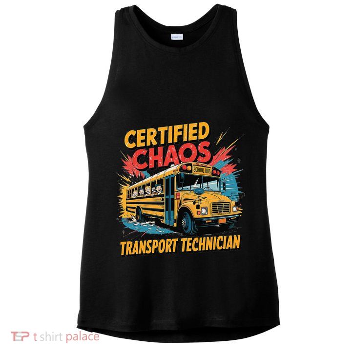 Certified Chaos Transport Technician Funny School Bus Ladies PosiCharge Tri-Blend Wicking Tank