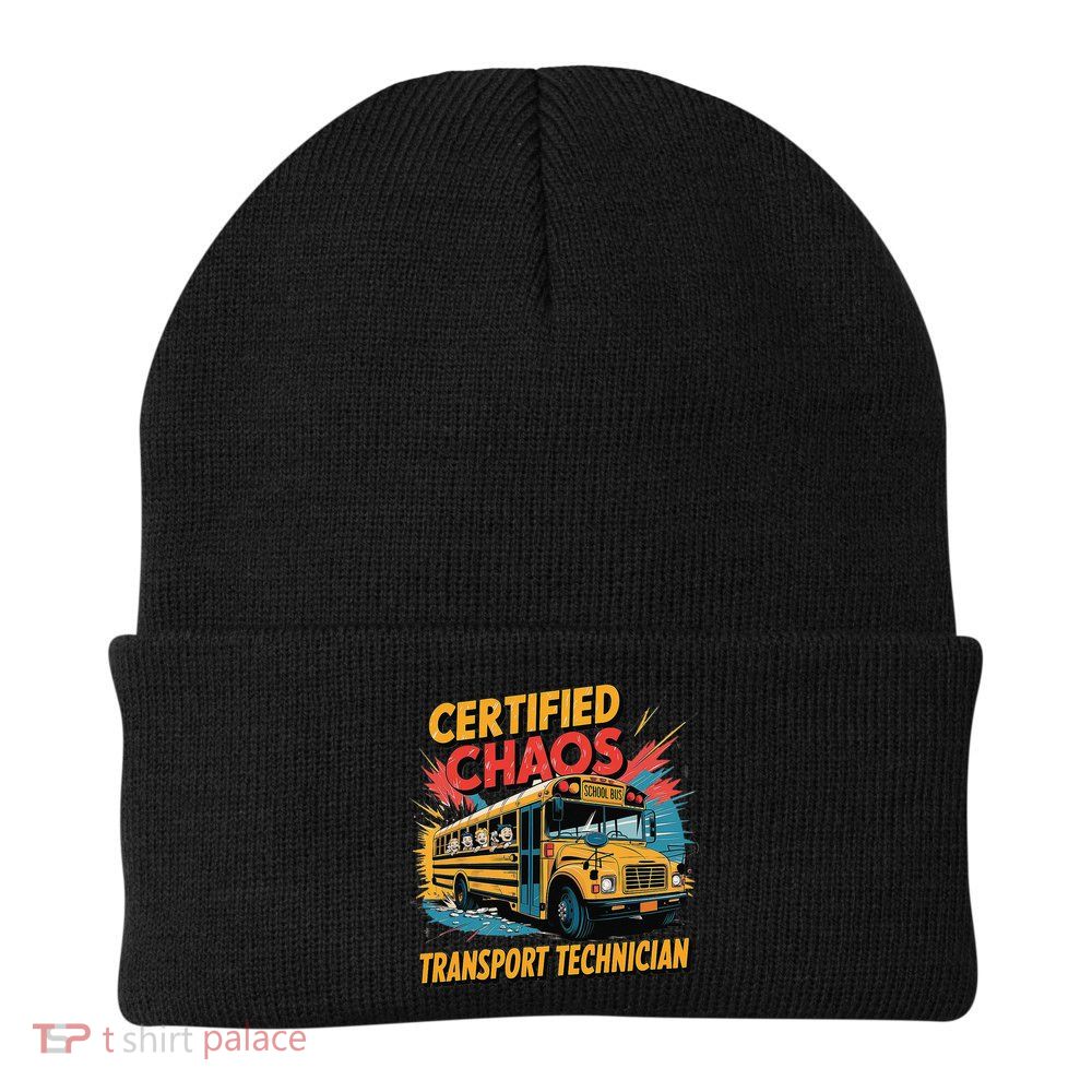 Certified Chaos Transport Technician Funny School Bus Beanie