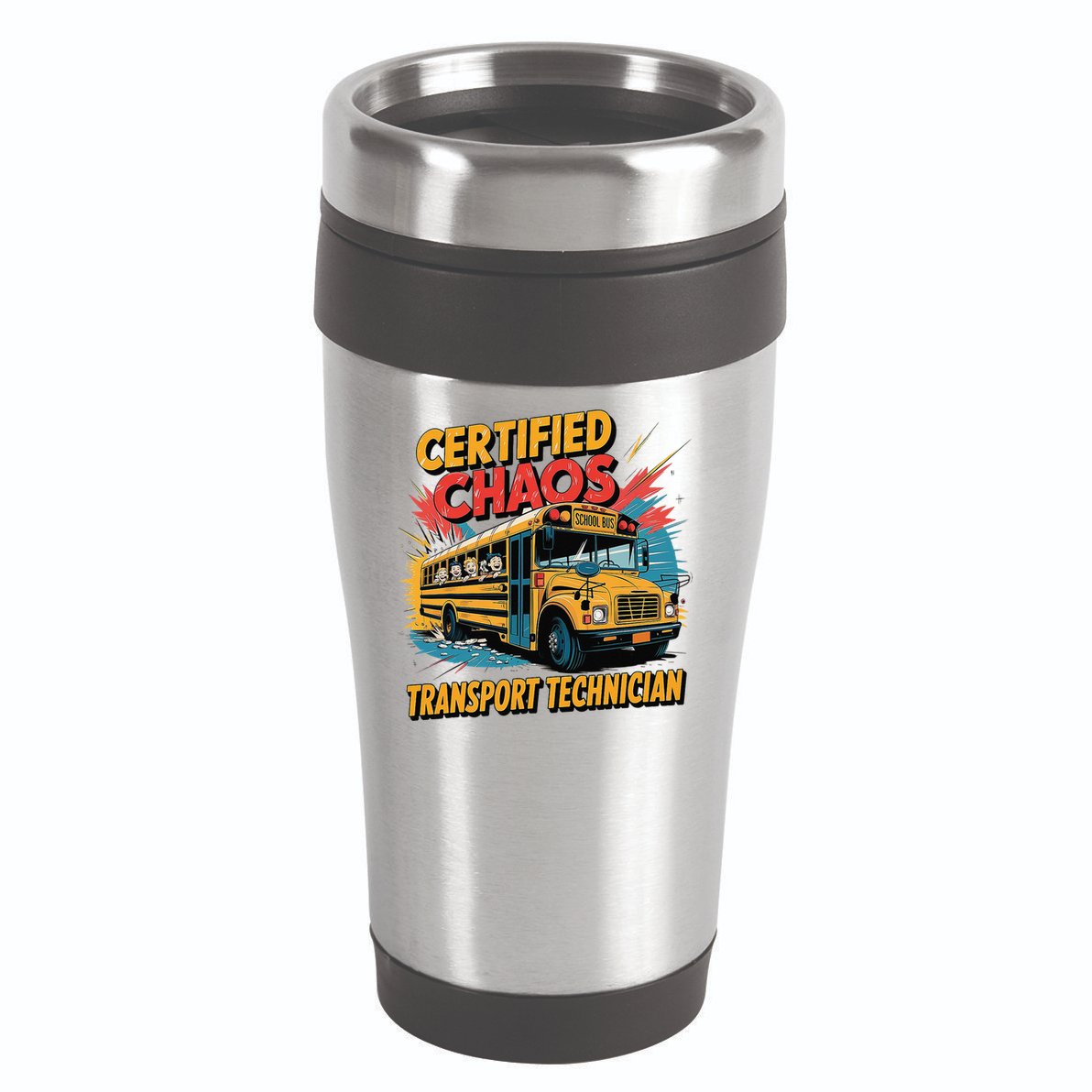 Certified Chaos Transport Technician Funny School Bus 16oz Travel Tumbler