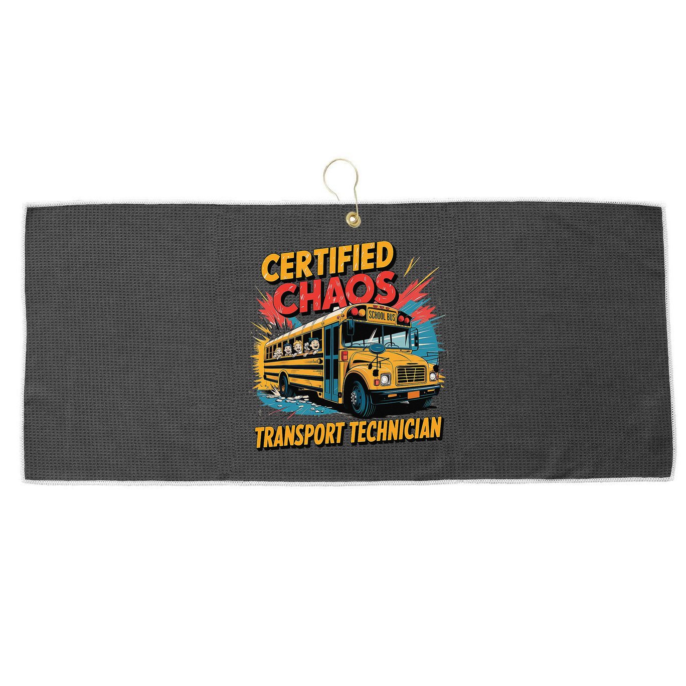 Certified Chaos Transport Technician Funny School Bus Large Microfiber Waffle Golf Towel
