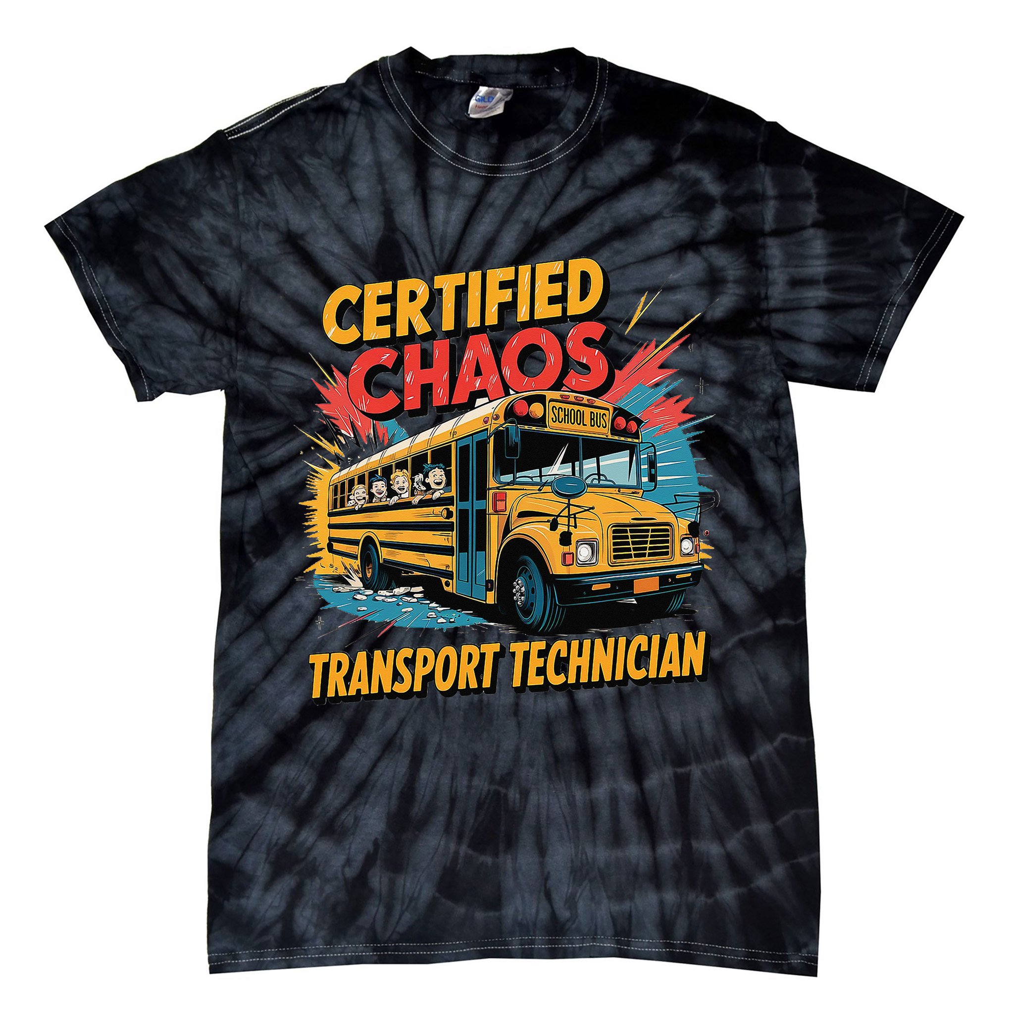Certified Chaos Transport Technician Funny School Bus Tie-Dye T-Shirt
