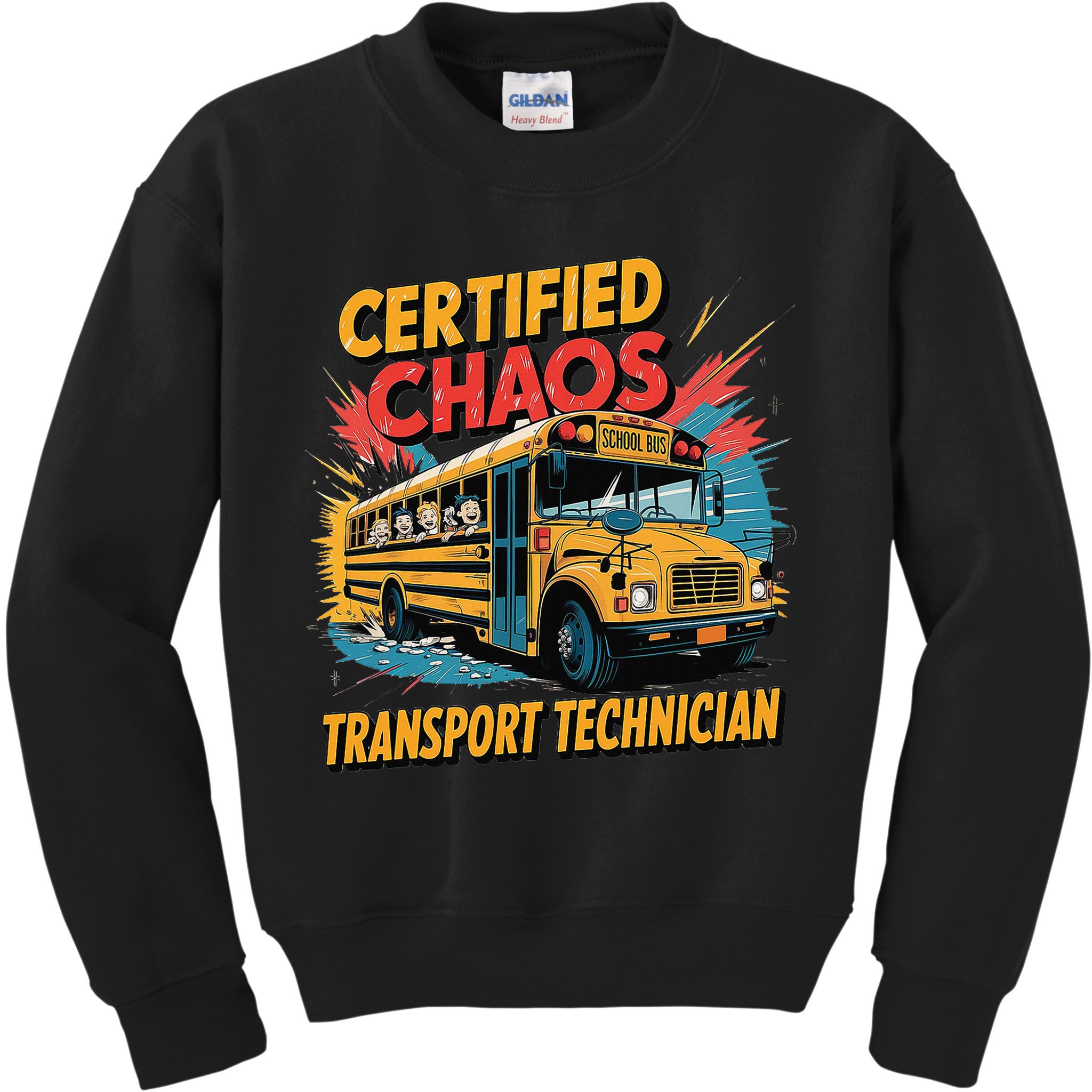 Certified Chaos Transport Technician Funny School Bus Kids Sweatshirt