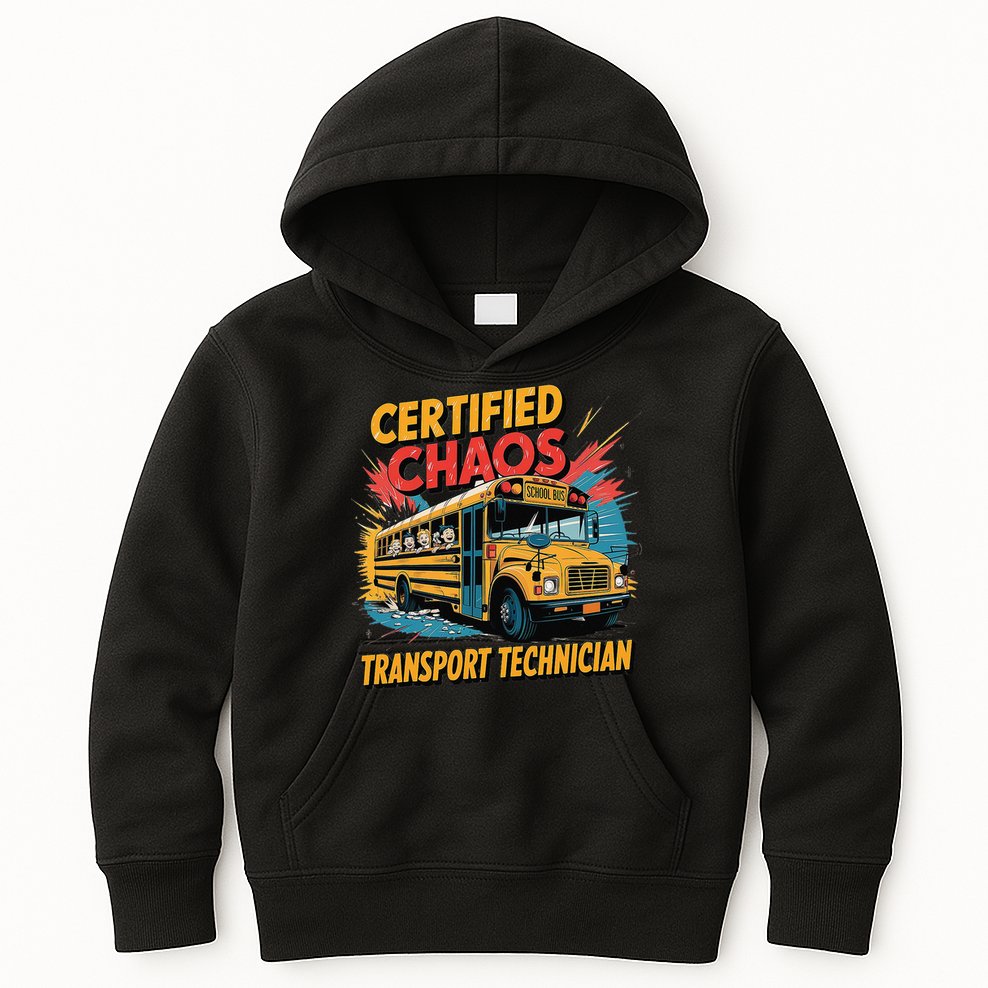 Certified Chaos Transport Technician Funny School Bus Kids Hoodie