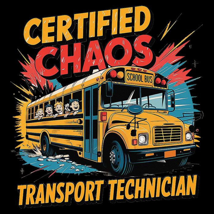 Certified Chaos Transport Technician Funny School Bus Kids T-Shirt