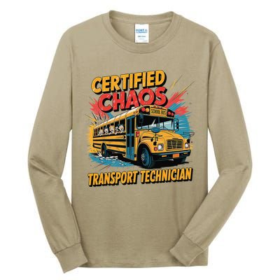 Certified Chaos Transport Technician Funny School Bus Tall Long Sleeve T-Shirt