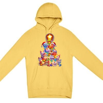 Cat Christmas Tree Light Santa Hat Festive Cat Lovers Premium Pullover Hoodie