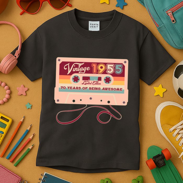 Cute Cassette Tape Limited Edition Vintage 1955 70 Years Of Being Awesome Kids T-Shirt