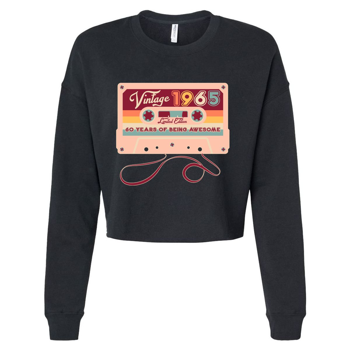 Cute Cassette Tape Limited Edition Vintage 1965 60 Years Of Being Awesome Cropped Pullover Crew