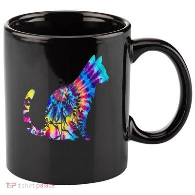 Cute Cat Tie Dye Cat Floral Cool Cat Lover 11oz C Handle Ceramic Mug