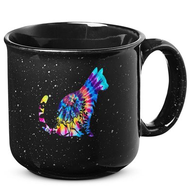 Cute Cat Tie Dye Cat Floral Cool Cat Lover 15oz Campfire Ceramic Mug