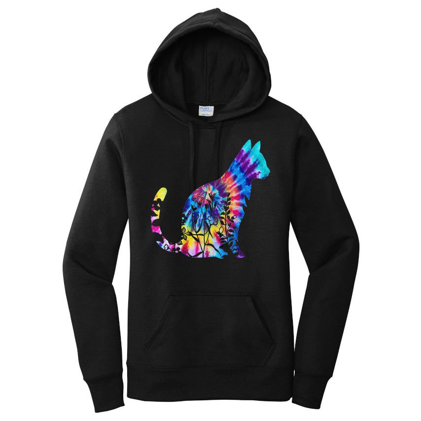 Cute Cat Tie Dye Cat Floral Cool Cat Lover Women's Pullover Hoodie