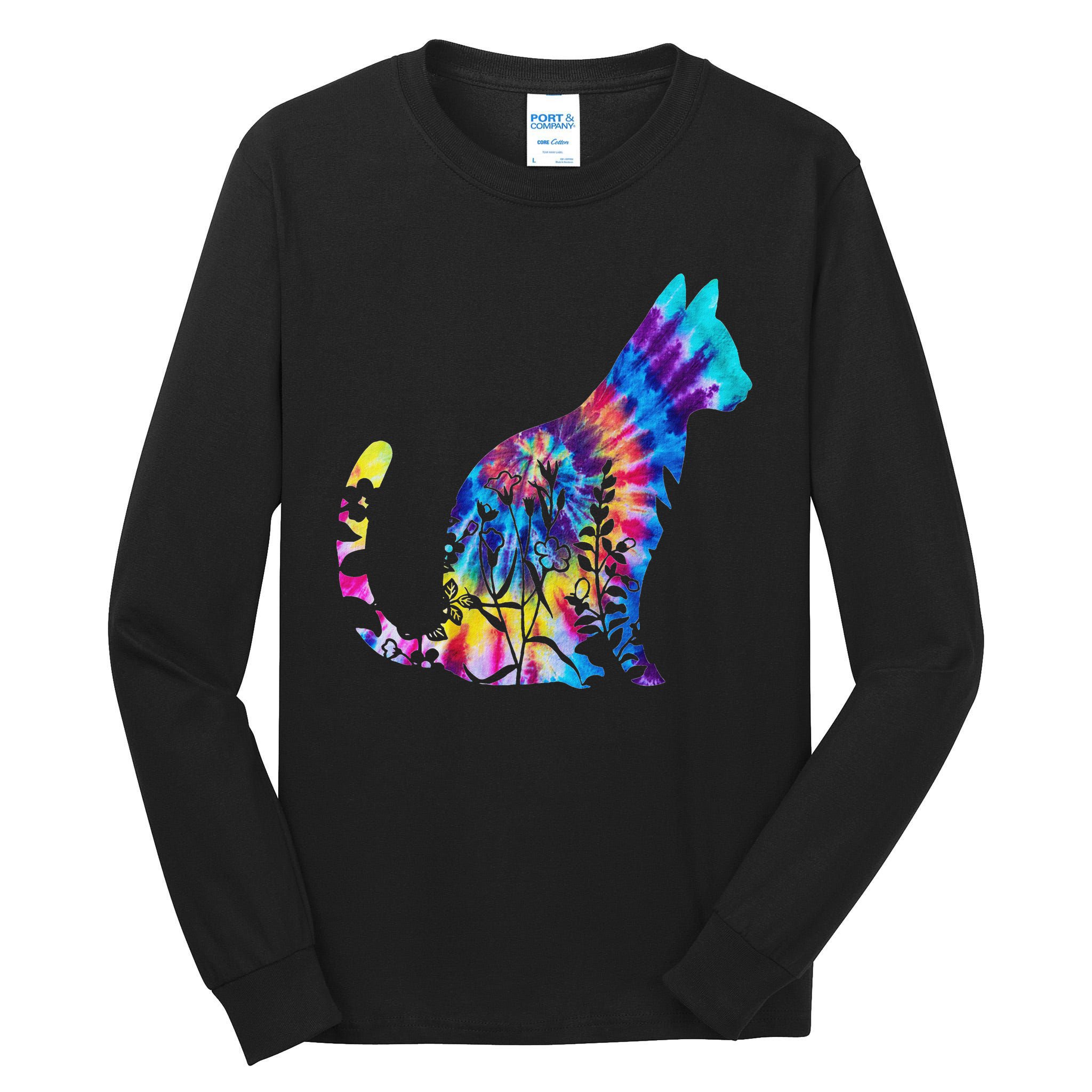 Cute Cat Tie Dye Cat Floral Cool Cat Lover Tall Long Sleeve T-Shirt
